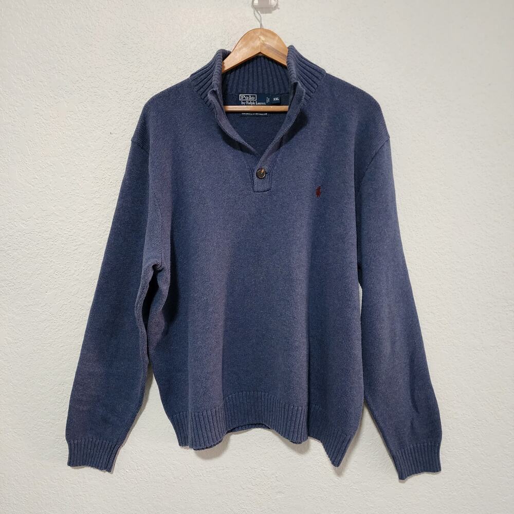 Polo Ralph Lauren Blue Knit Mock Neck Pullover Men's Long Sleeve Sweater XXL